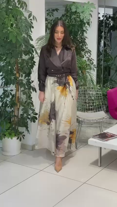 belted wrap midi dress with artistic floral print – AURELIA