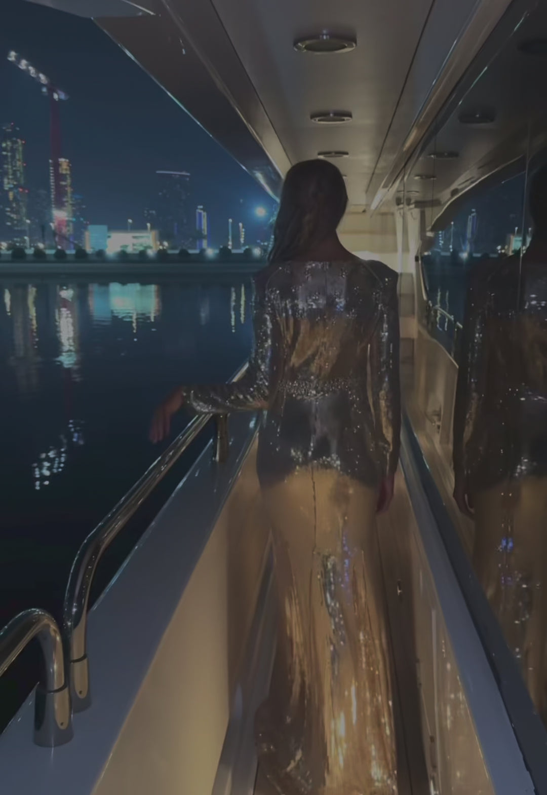 Long sleeve column dress with sequined embellishments - Jinwy