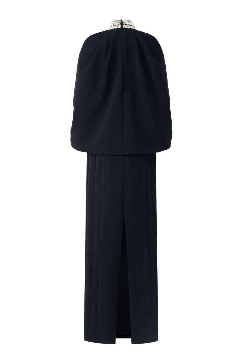 فستان كيب مزخرف برقبة عالية – بلاك