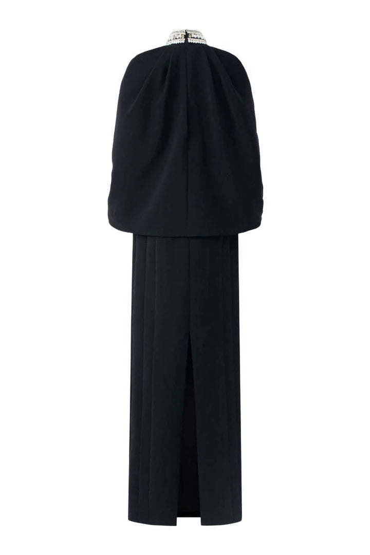 فستان كيب مزخرف برقبة عالية – بلاك