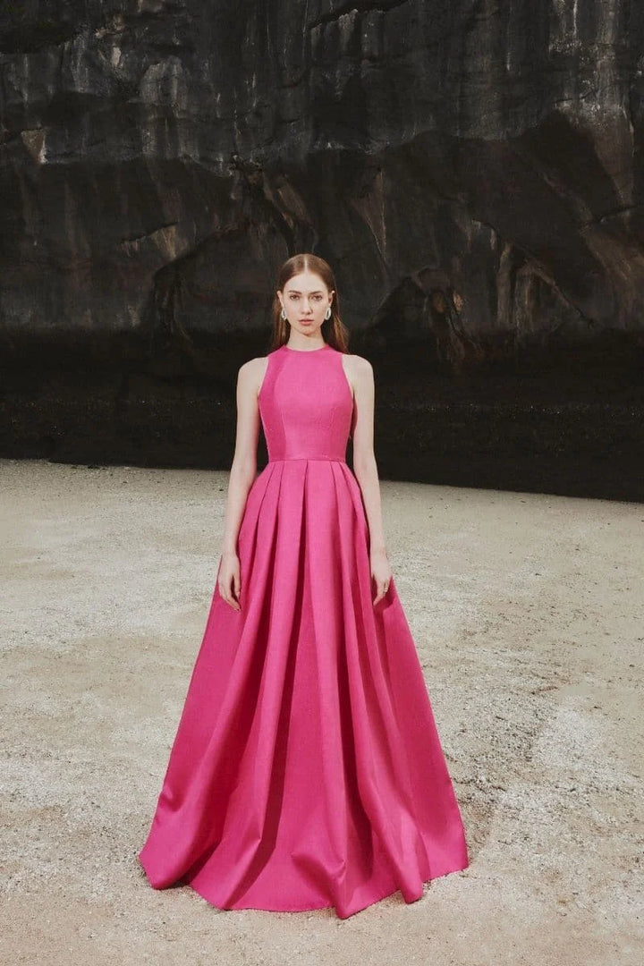 فستان سهرة مطوي بدون أكمام - فوشيا