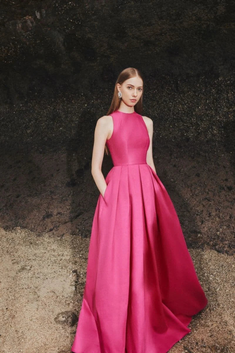 فستان سهرة مطوي بدون أكمام - فوشيا