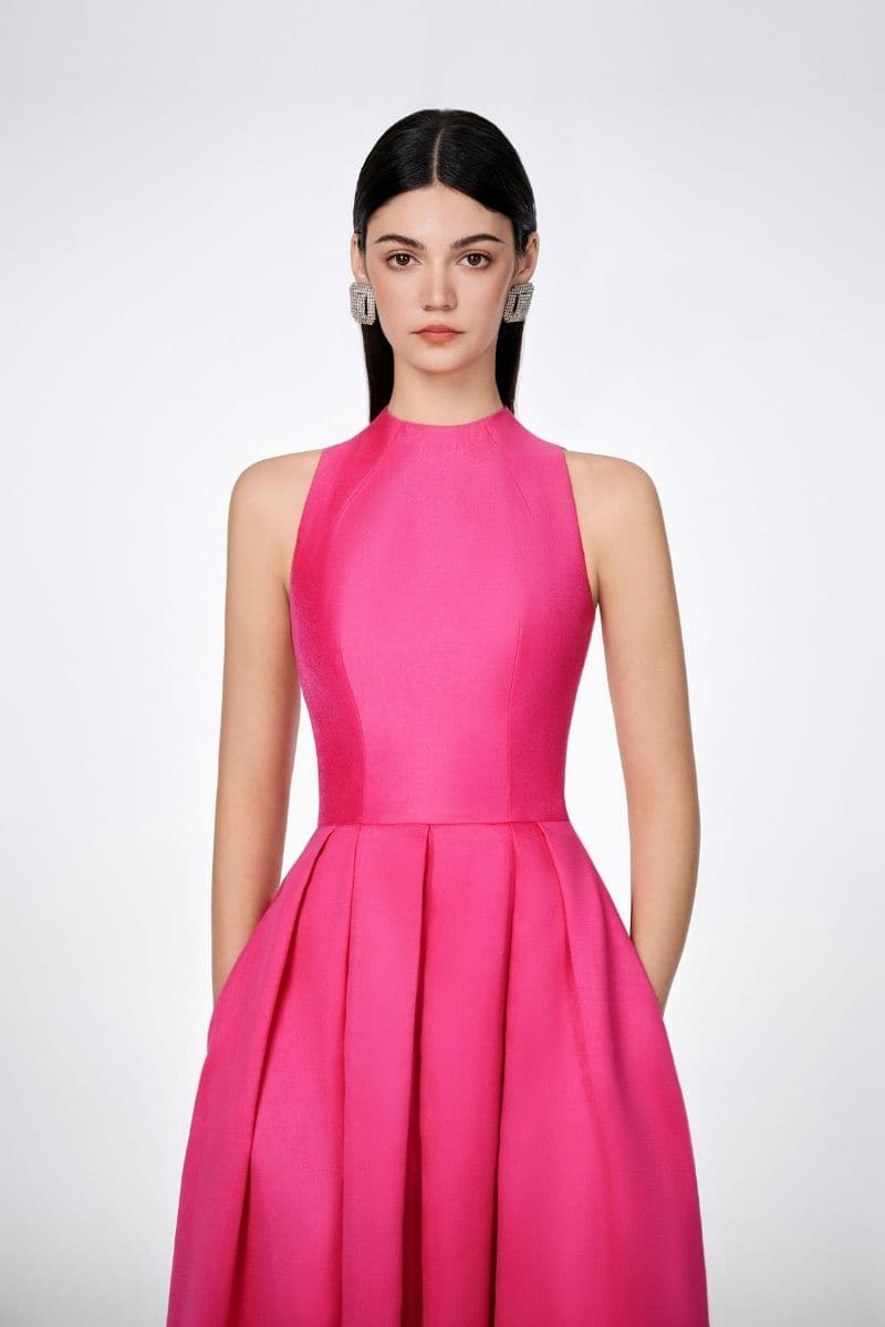 فستان سهرة مطوي بدون أكمام - فوشيا