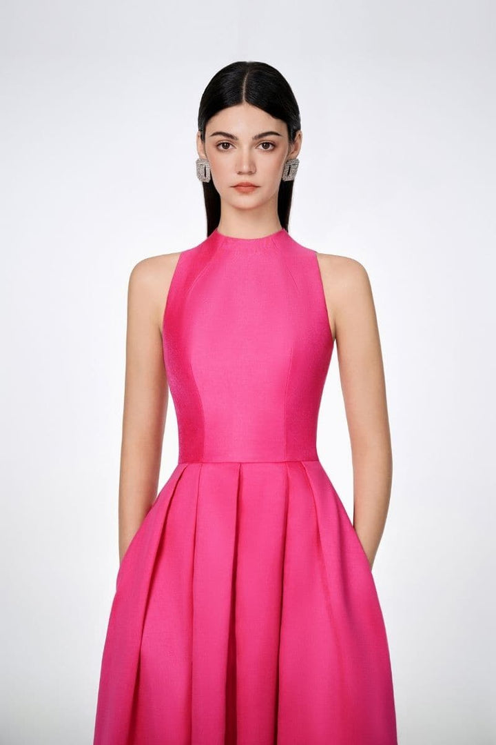 فستان سهرة مطوي بدون أكمام - فوشيا