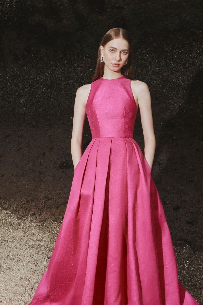 فستان سهرة مطوي بدون أكمام - فوشيا