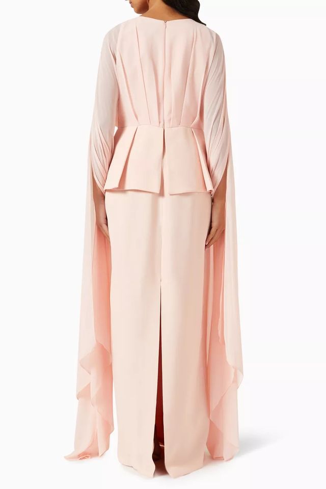 cape-sleeve embellished waist gown – NOIRH