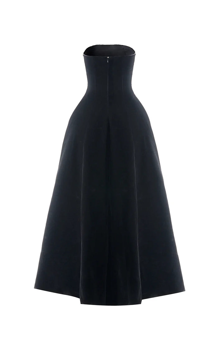 strapless velvet gown with pearl stripe embellishments – MARISEL