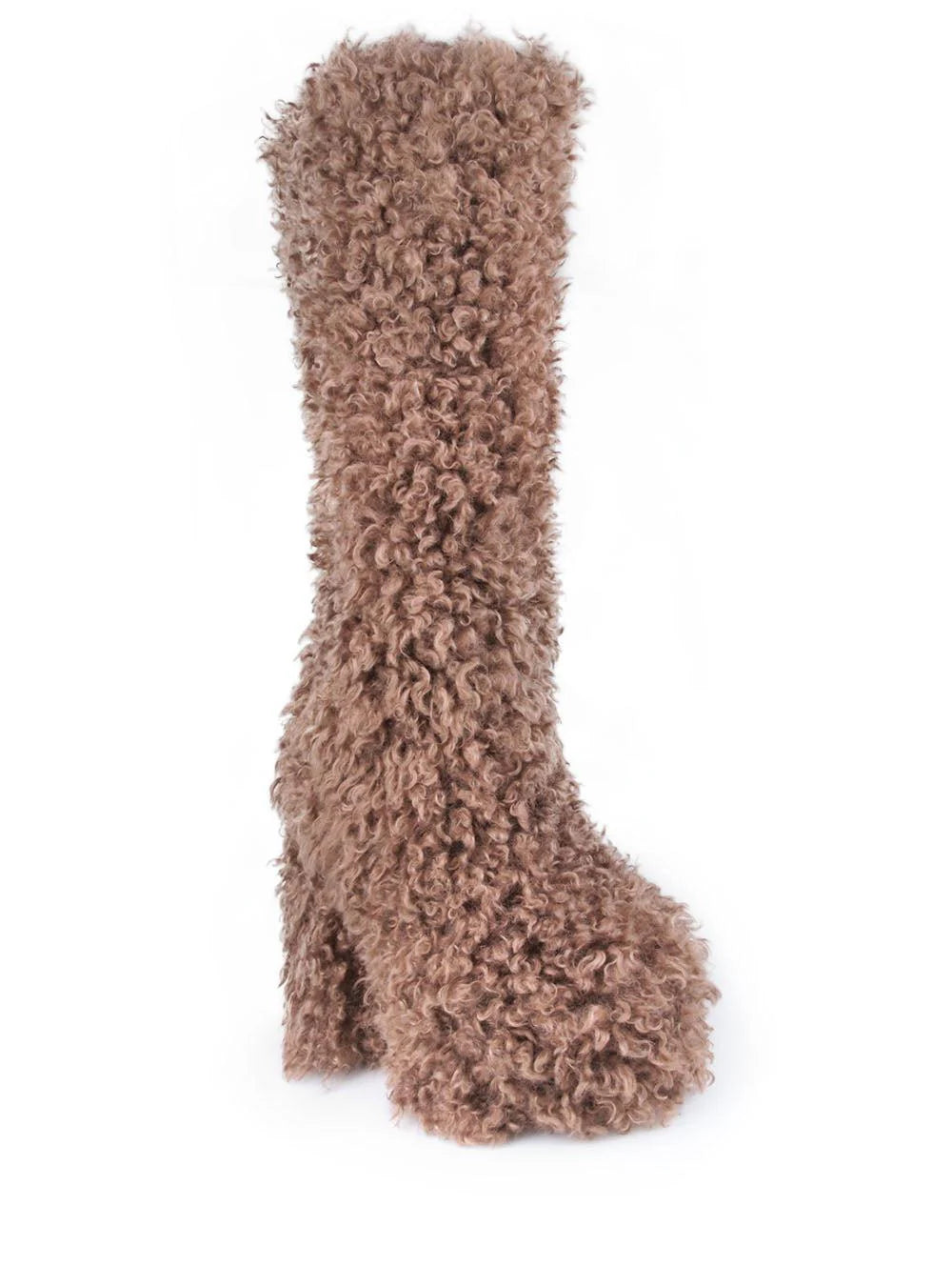 أحذية طويلة تصل إلى الركبة بكعب عالي وفرو صناعي مجعد - برينكلي