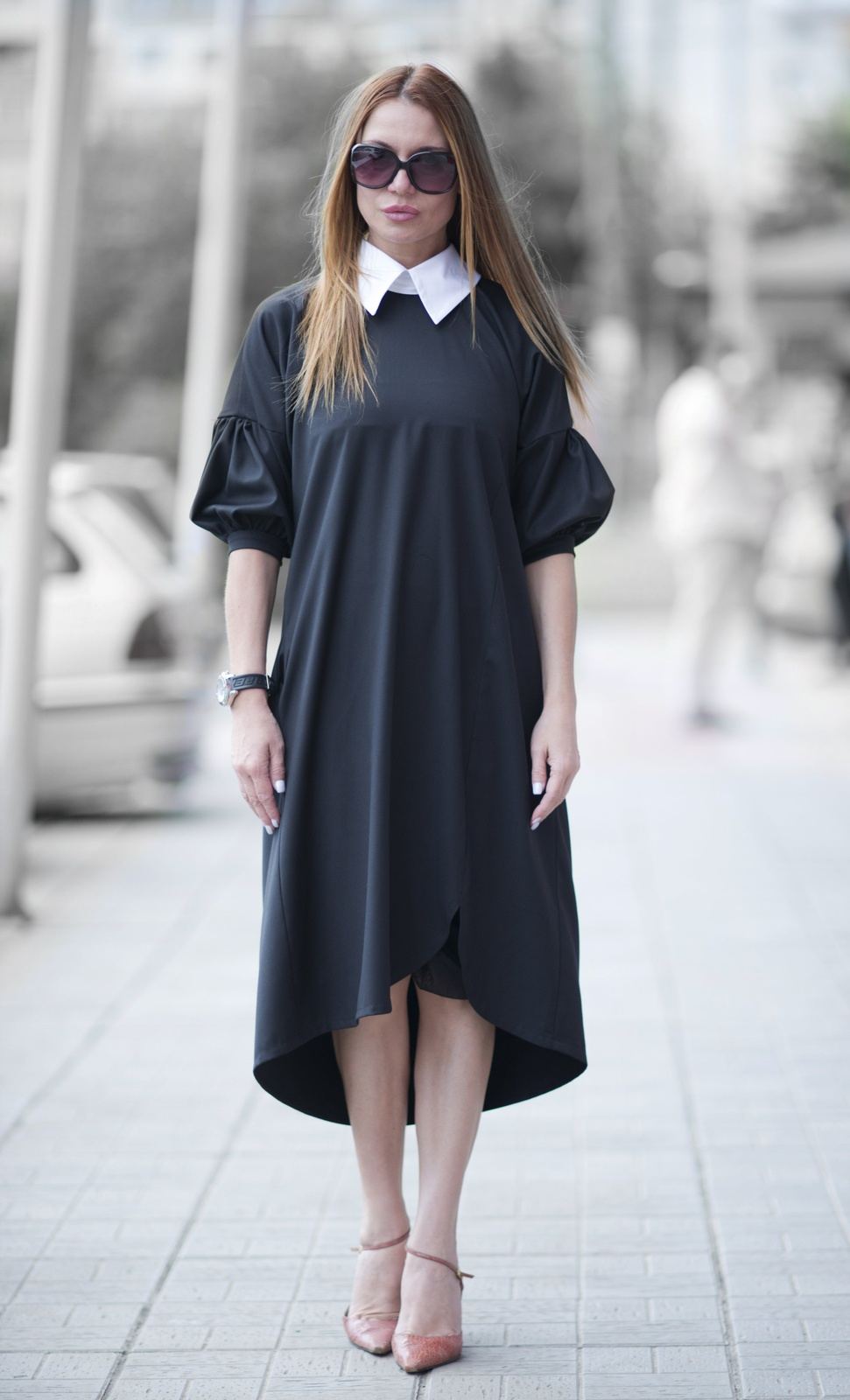 Collar Woman Black Dress