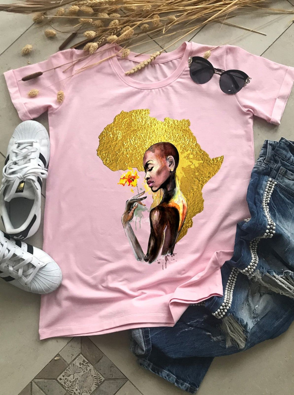 Gold African Woman tee, T-shirts