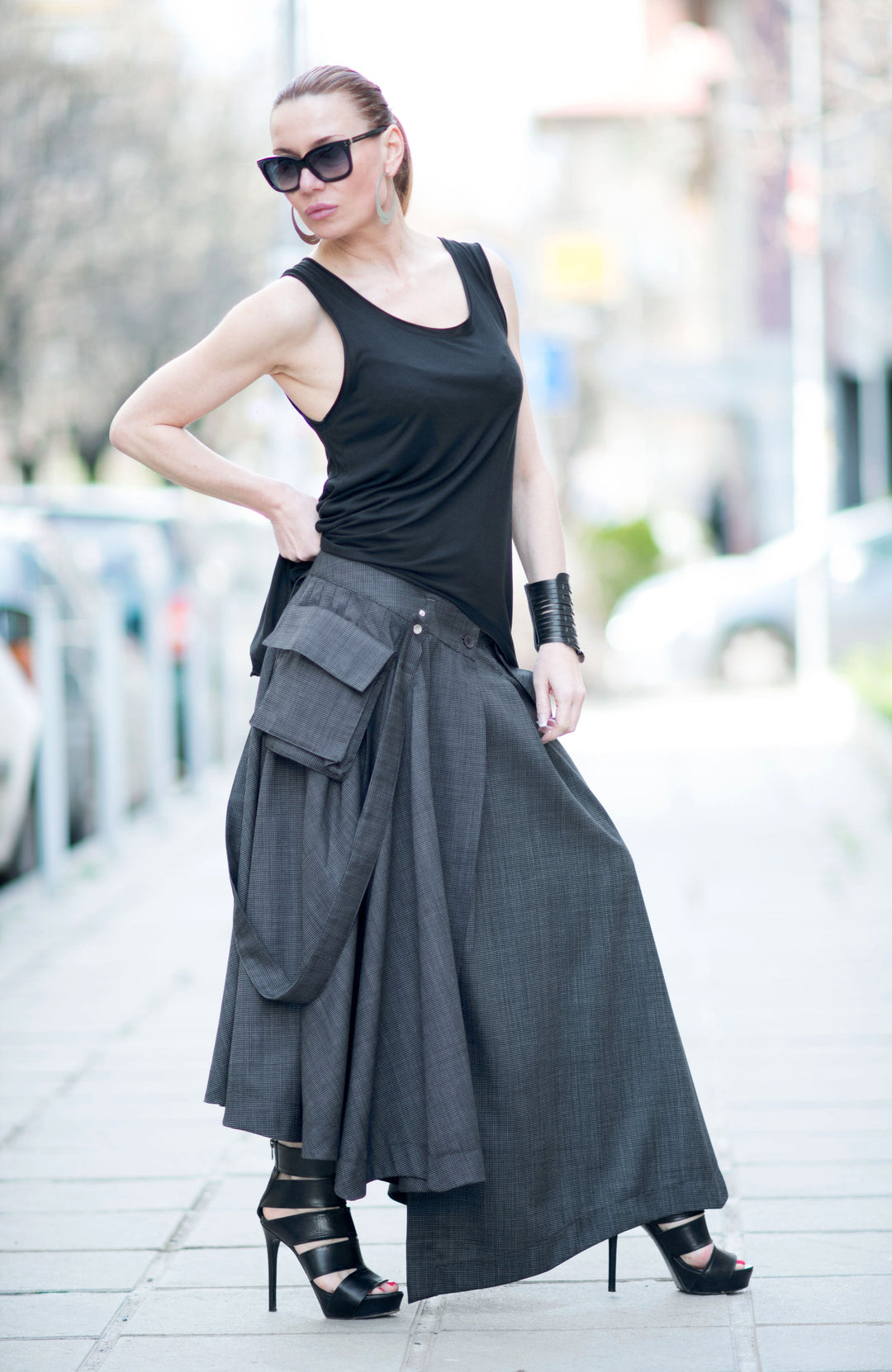 Asymmetrical Long Dark Grey Skirt
