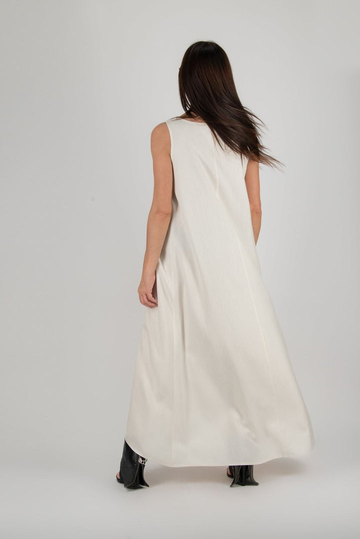 A Line Long Sleeveless Linen Dress