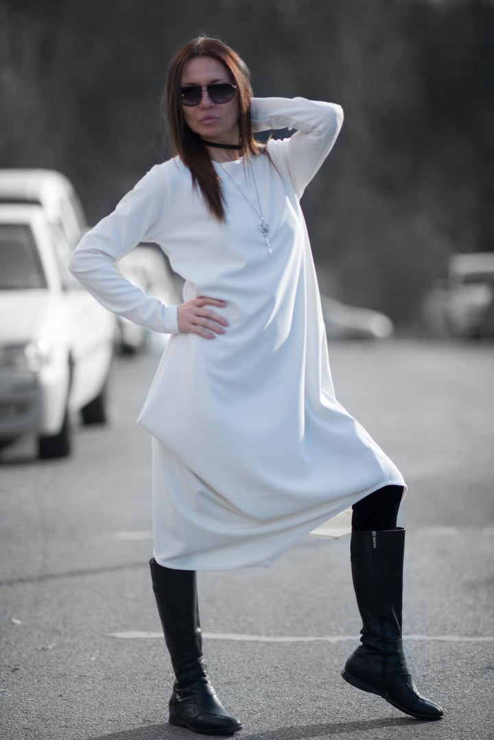 Autumn Winter off White Dress with Long Sleeves