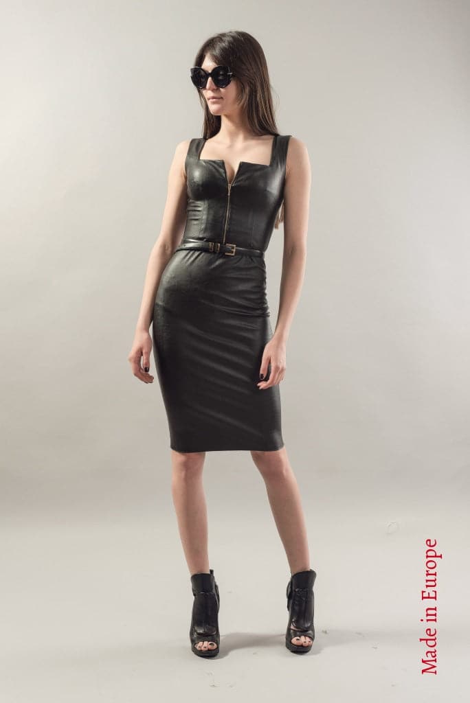 Vegan Leather Sleeveless Dress F1790 0